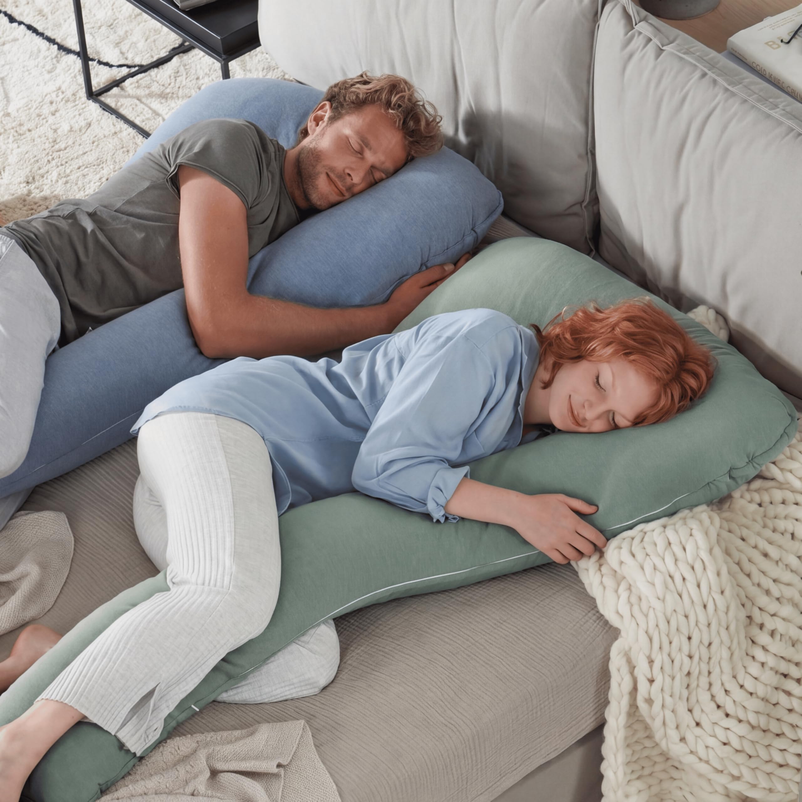 Theraline my7 Seitenschläferkissen mit Bezug, waschbar 60°C, Stillkissen & Lagerungskissen ergonomisch mit integriertem Kopfkissen, Kissen für Seitenschläfer mit wattiertem Bezug für mehr Komfort