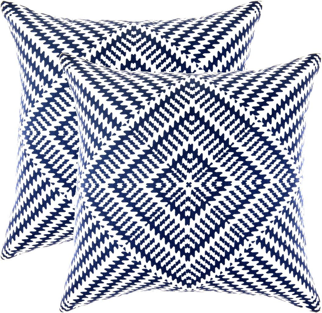 TreeWool Kaleidoscope Accent 20x20 Set of 2 Spring Summer Decorative Throw Pillow Covers 100% Cotton Home Decor Pillowcases for Sofa Living Room Couch (Navy Blue)