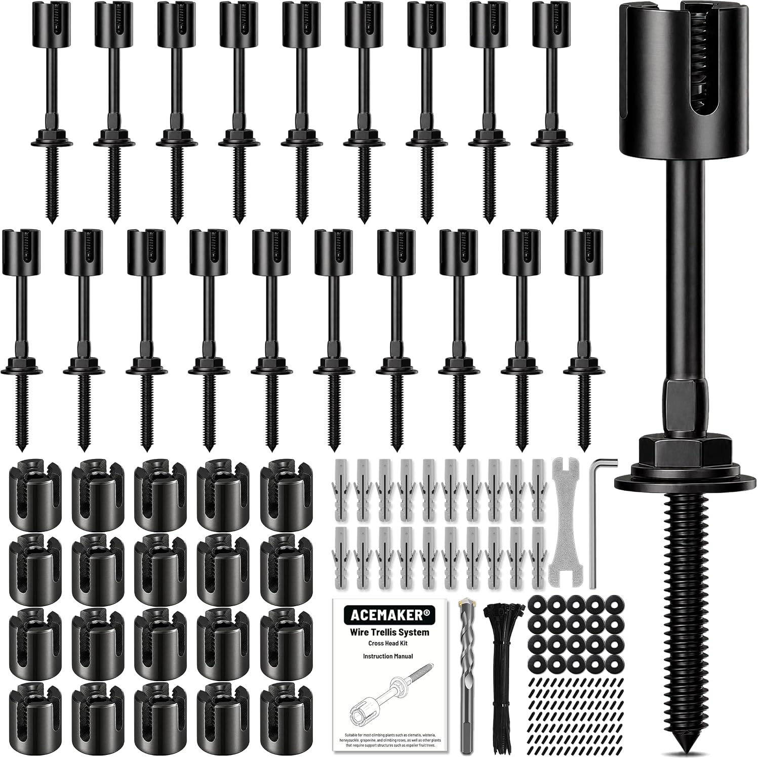 20 Black Cross Clamps +20 Black Crosshead Hubs, Acemaker Wire Trellis Kit
