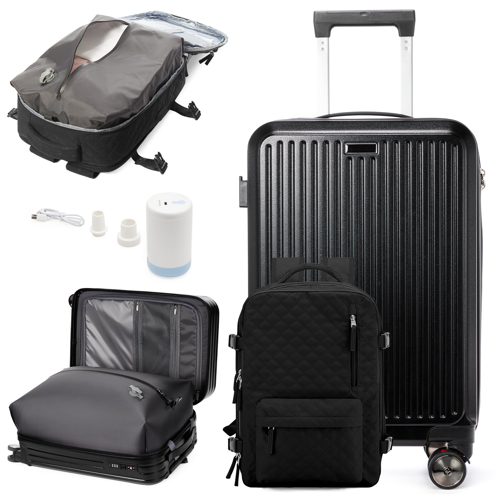 SZLX Zaino Ryanair 40x30x20 Sottovuoto Zaino da Viaggio 40x30x20 Wizzair Bagaglio a Mano 40x20x25 Borse da Cabina per Easyjet 45x36x20 Donna con USB Adatto a PC da 14 Pollici, Valigia con Sottovuoto