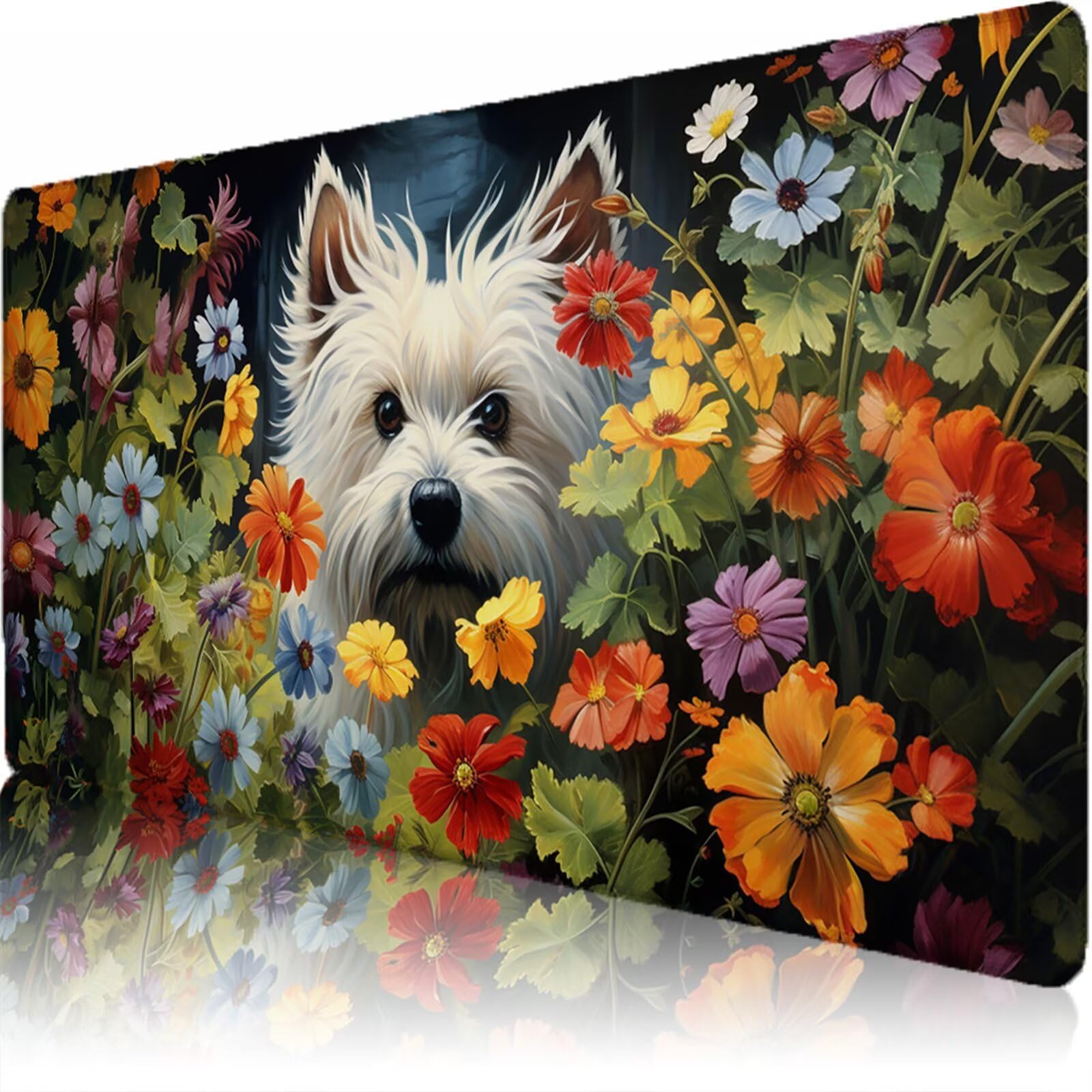 Alfombrilla Ratón XXL 1200 x 600 x 3 mm, Alfombrilla Escritorio, Flor Grande Protector de Mesa con Base de Goma Antideslizante y Bordes Cosidos, Impermeable, para Oficina, PC, Gaming (Perro) L-x3558