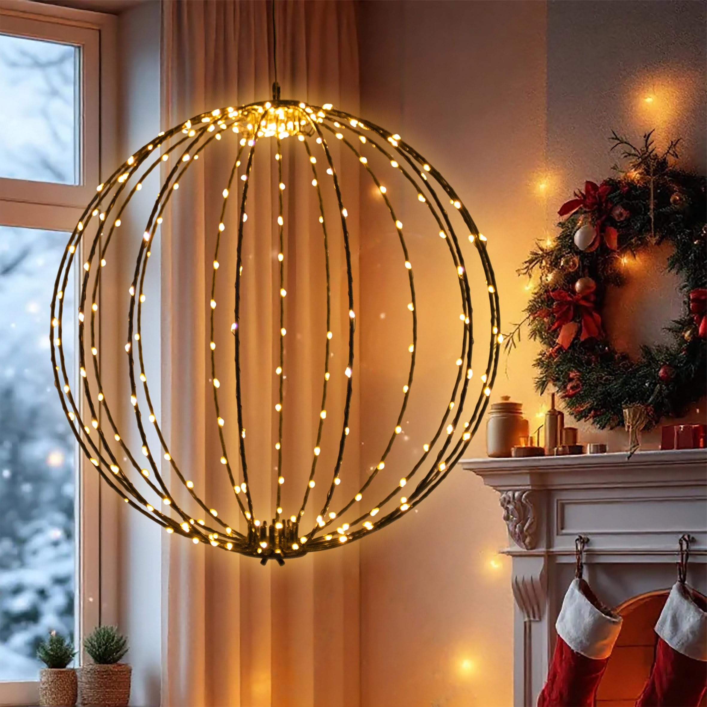 Leuchtkugel zum Hängen 40cm für Außen | 240 LED, Extra Warm Weiß, Mit Timer und Stecker, Kabelgebunden, Weihnachten Advent Deko