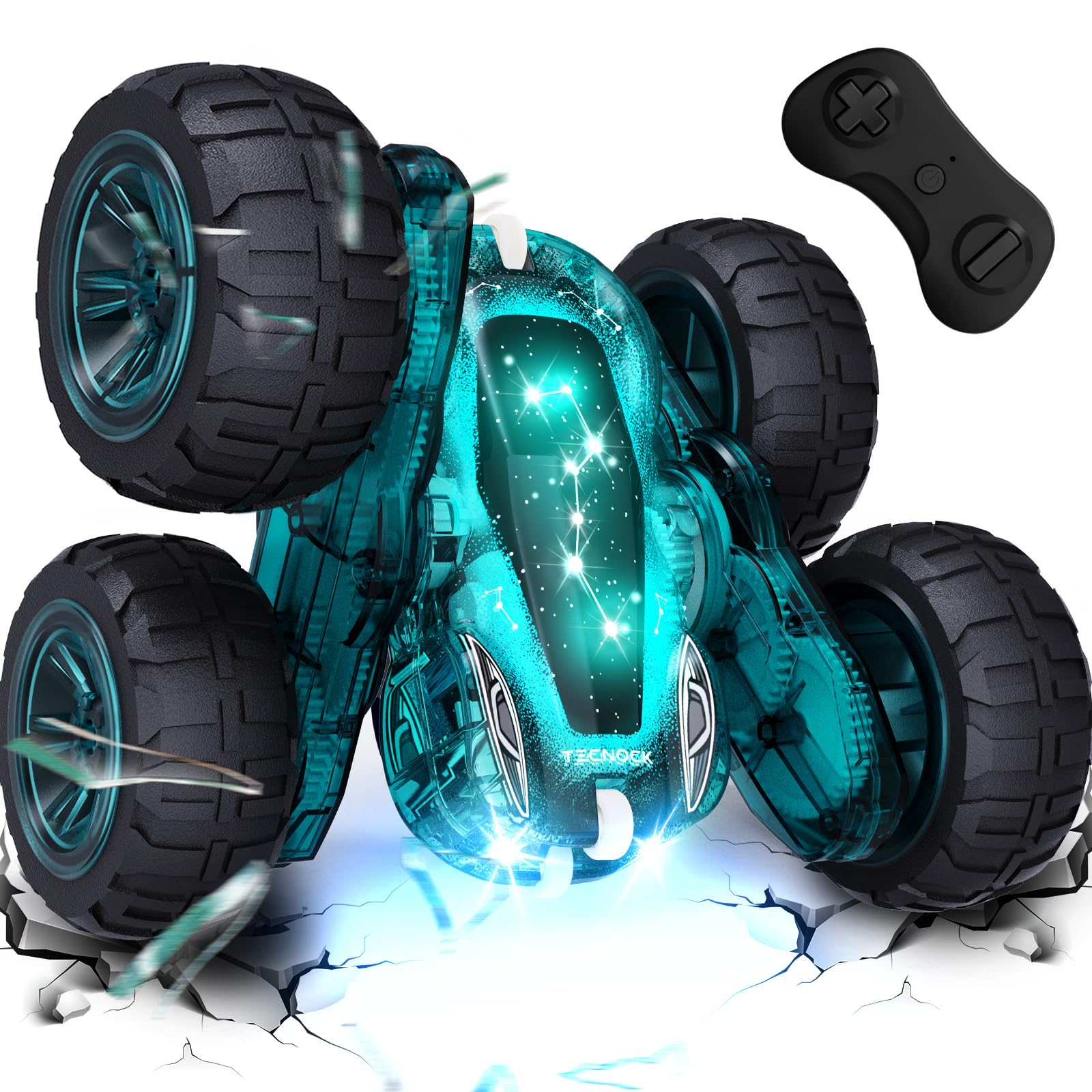 Tecnock ラジコンカー 子供向け USB Type-C直接充電式 スタントカー 360度回転 両面走行 テクノック ラジコン オフロード 4WD四輪駆動 RCカー 2.4GHz おもちゃ 車 男の子 誕生日 贈り物 プレゼント (ディープグリーン)