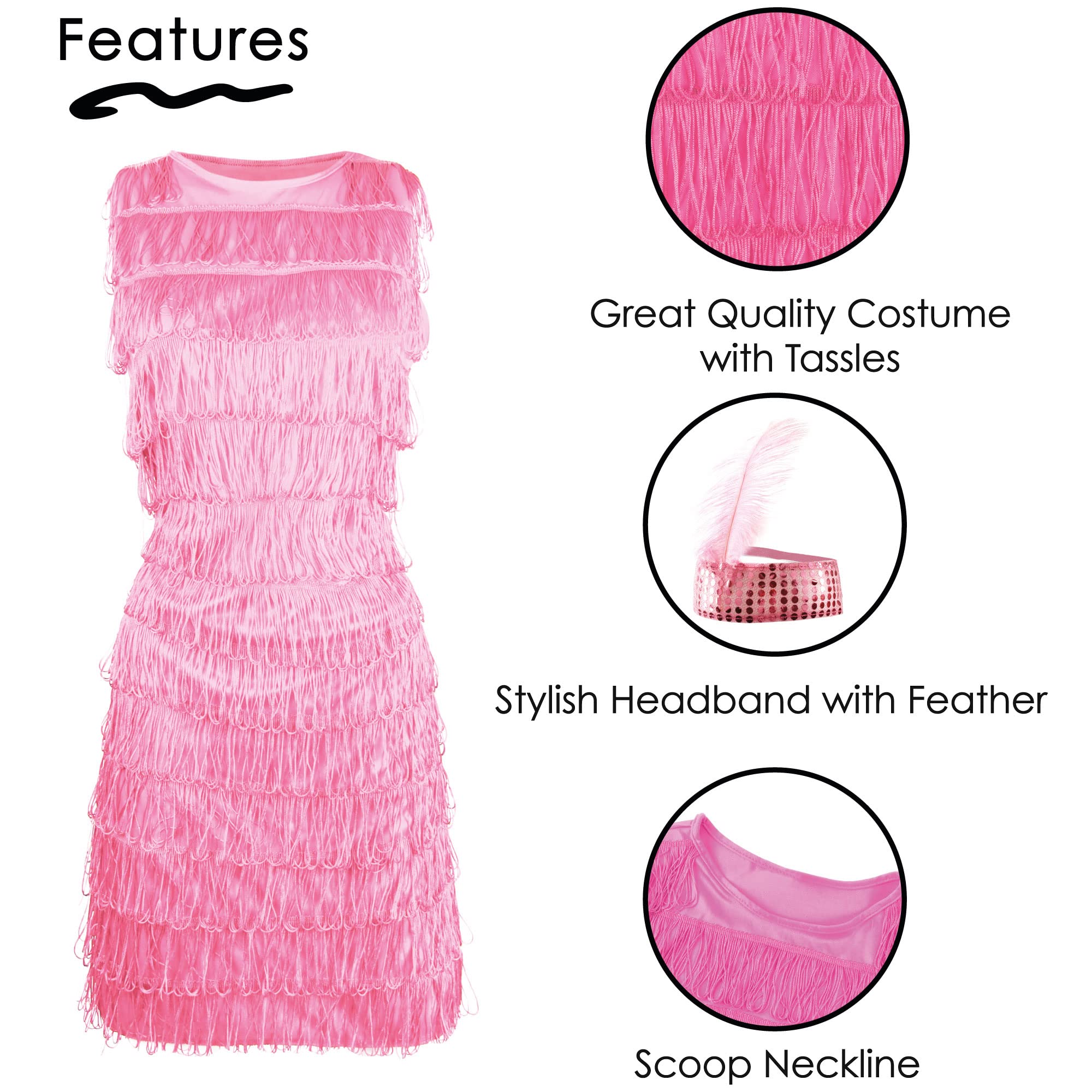 Ilovefancydress® Damen Flapper Kostüm komplett mit Zubehör (Deluxe Pink – XX-Large)