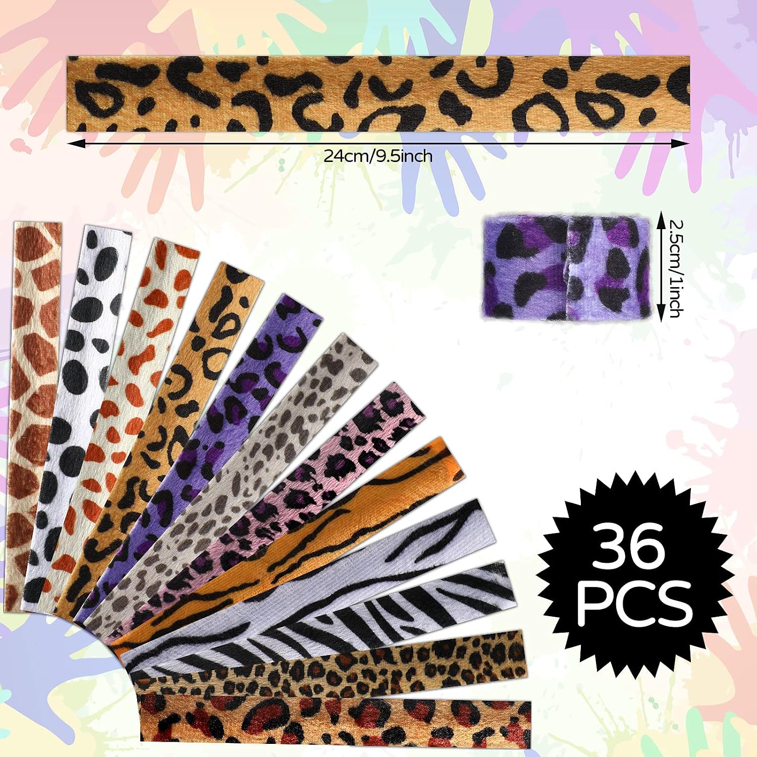 Zhanmai 36 Pieces Jungle Animal Print Slap Bracelets Safari Print Slap Snap Bracelets Slap Bands with Cheetah Zebra Tiger and Cow Prints for Boys and Girls Animal Theme Birthday Party Favors,12 Styles