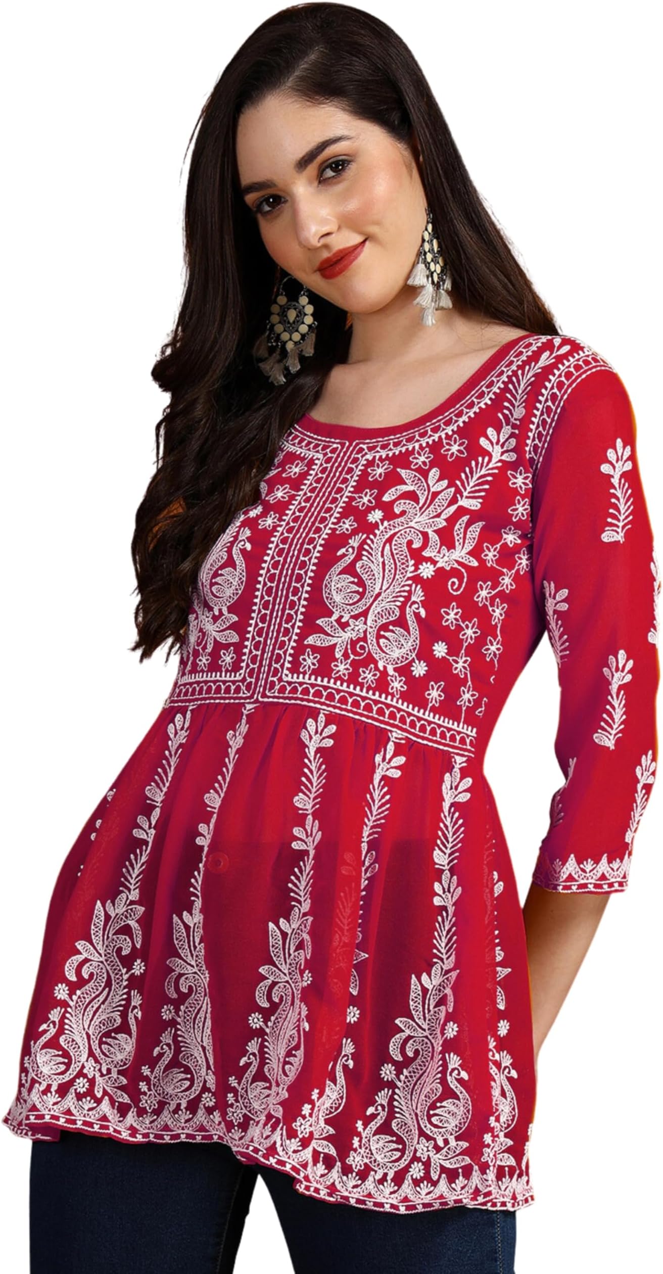 Women Chikan Embroidery Short Kurti