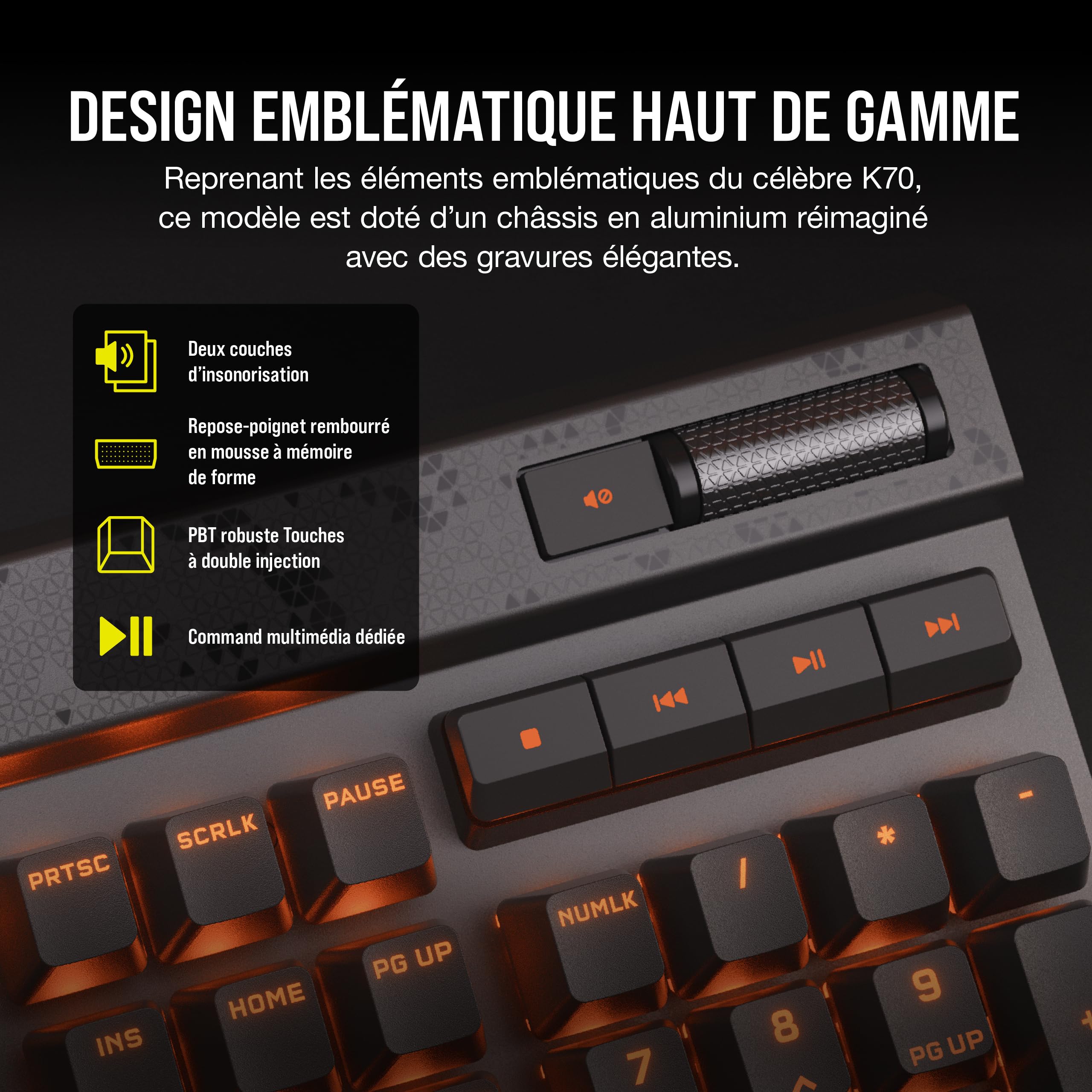 Corsair K70 Max RGB Clavier de Jeu Filaire Magnéto-Mécanique – Gris Acier | (AZERTY FR) Disposition, MGX Switches à Actionnement Réglable, PBT Double-Shot Keycaps - Compatible Icue