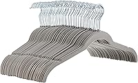 Amazon Basics Velvet Non-Slip Slim Hangers for Shirts, Dresses & Jackets - Gray/Silver 50-Pack, Space-Saving Closet Organizers