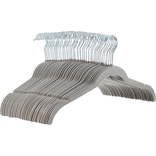 Amazon Basics Slim, Velvet, Non-Slip Shirt Clothes Hangers, Gray/Silver - Pack of 50