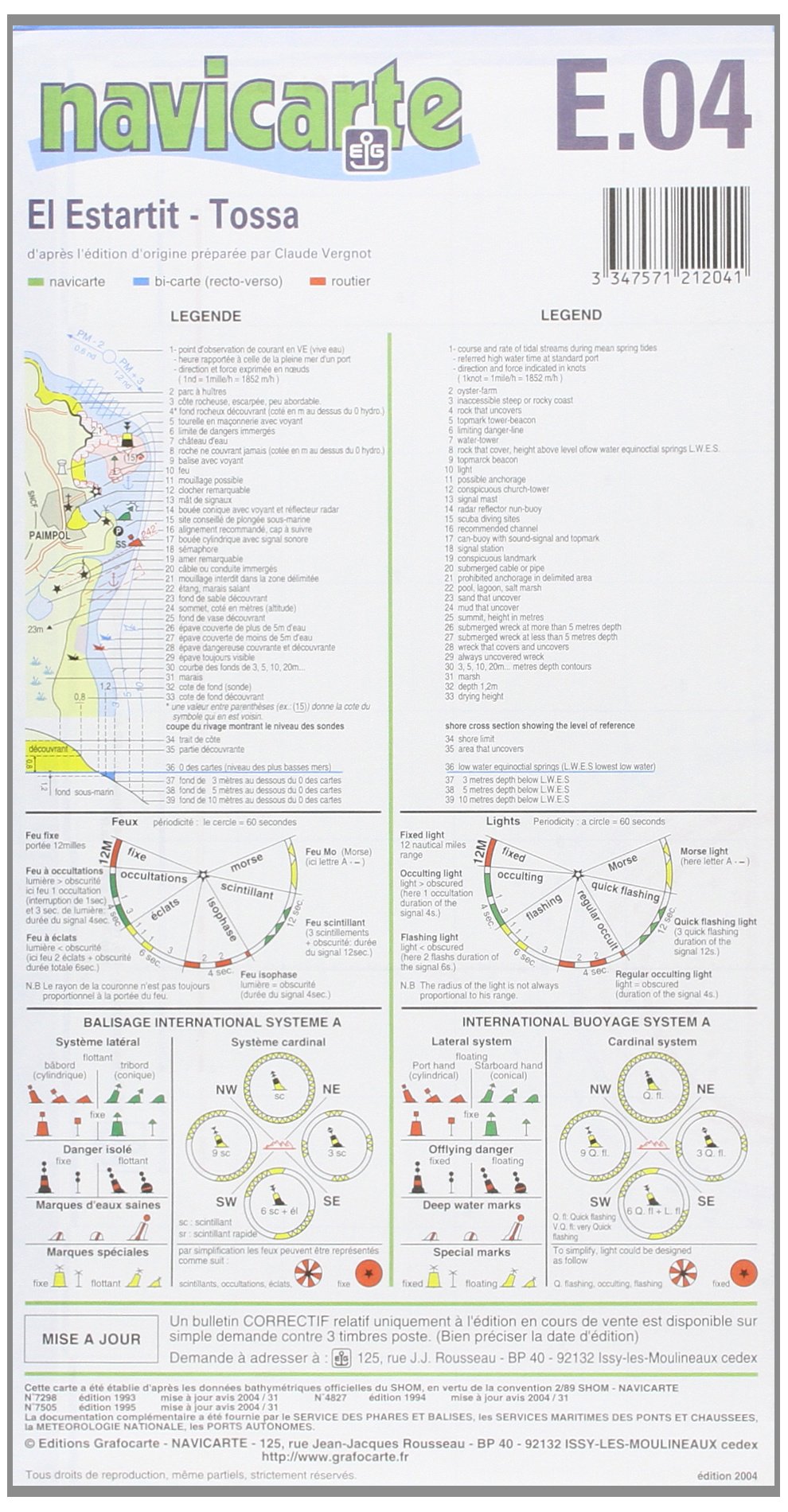 Carte marine El Estartit Tossa Costa Brava en espagnol