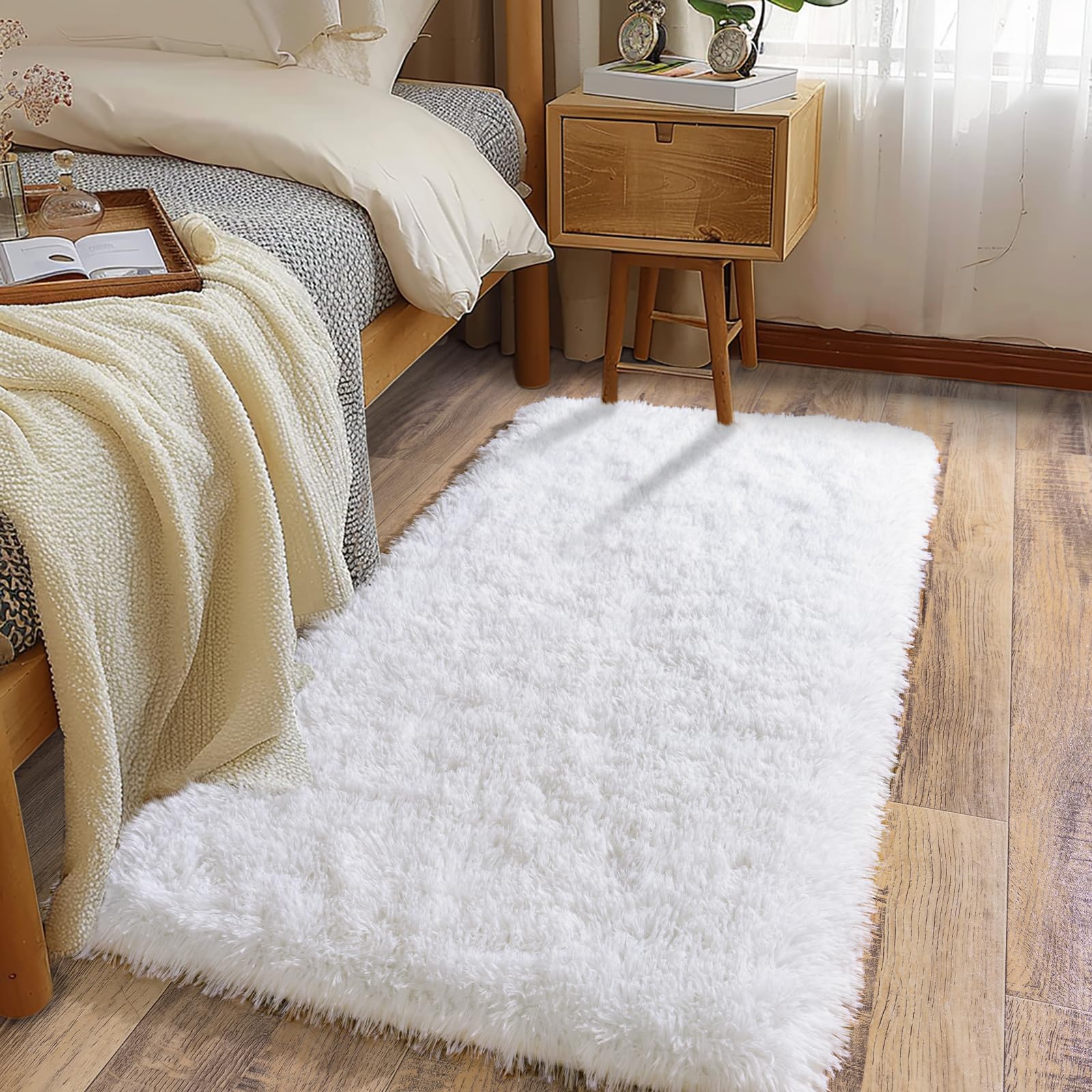 Ailyei Soft Runner Rugs for Bedroom Hallways, 2x4 White Fluffy Shag Throw Area Rug Non Slip for Bedside Dorm, Long Shaggy Furry Carpet for Nursery Living Room โ image 1