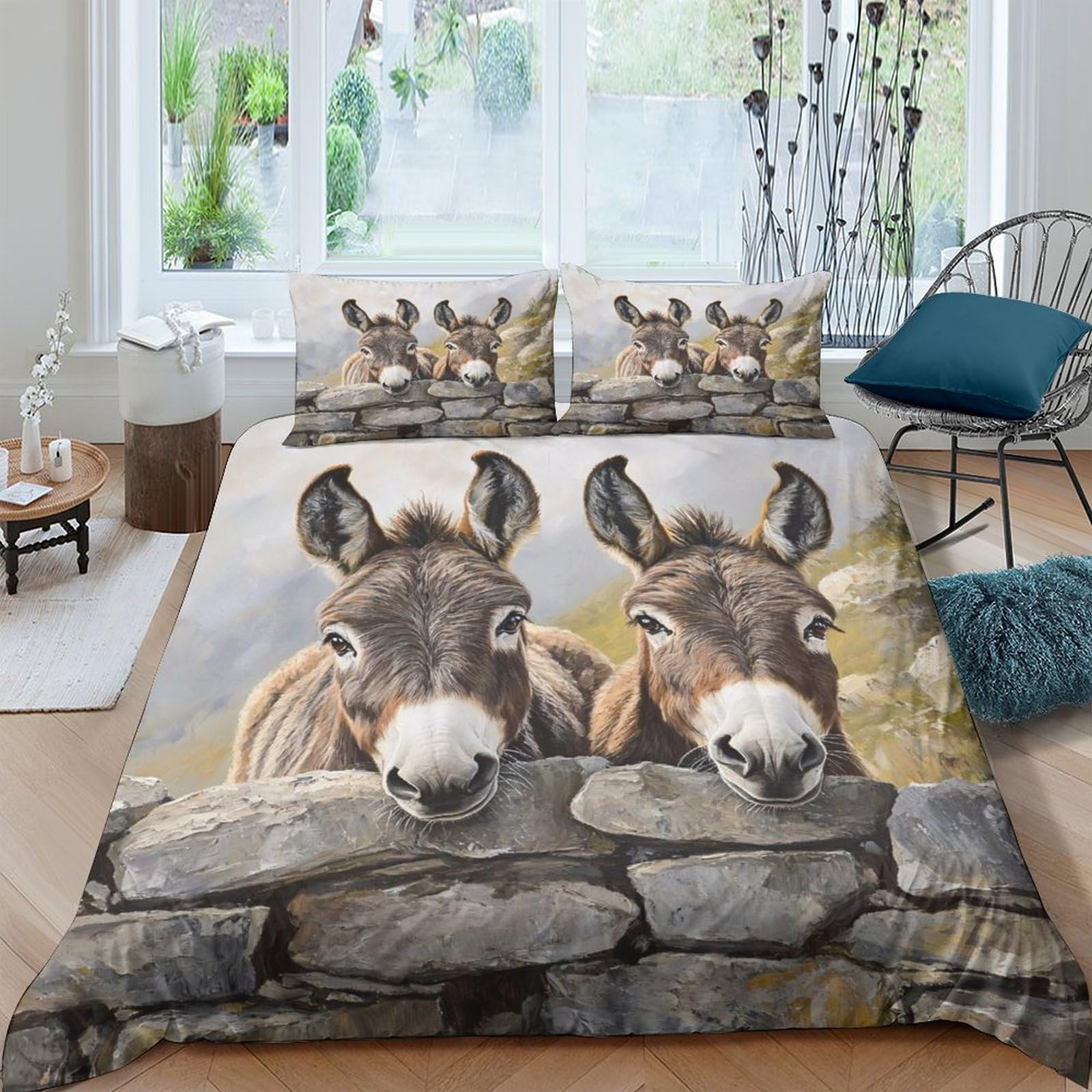Ctjqhvkz Style-6 3D Printed Donkey Fence Fitted Sheet Microfiber Soft Breathable Animal Farm Bed Cover For Bedroom Guestroom Decor Single（135X200cm）