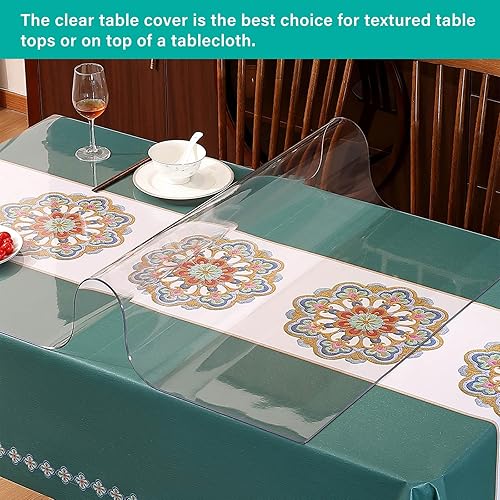 Miniatura 5 de AimerGro Protector de mesa de PVC transparente de 60 x 60 pulgadas, protector de mantel de plástico de vidrio de 0.059 in de grosor, tapete de