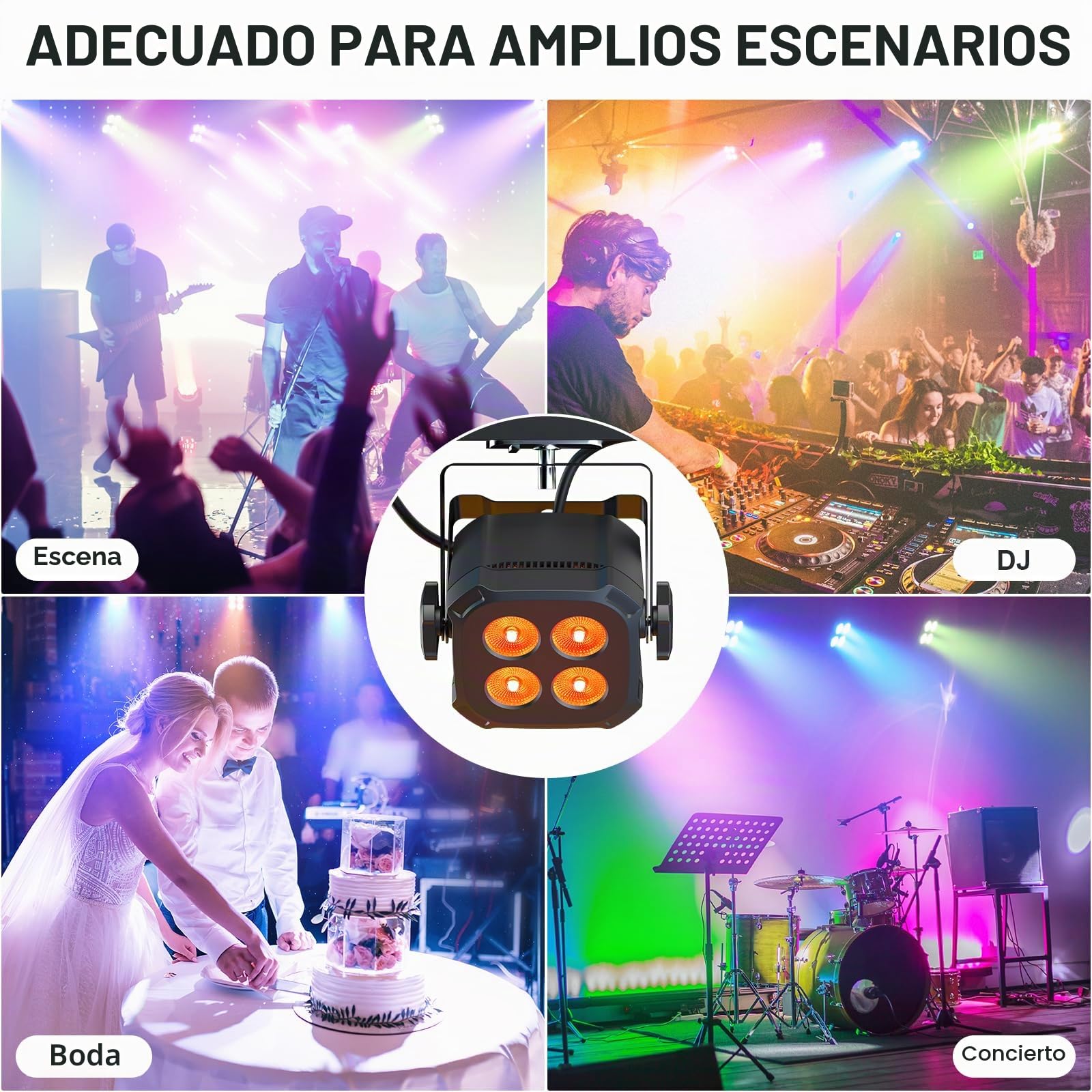 4 x 8W RGBW 4 en 1 LED Par Mini luces de escenario con DMX512, control por sonido, foco Par de 4/8 canales para hogar, fiestas, espectáculos y eventos (4 piezas)