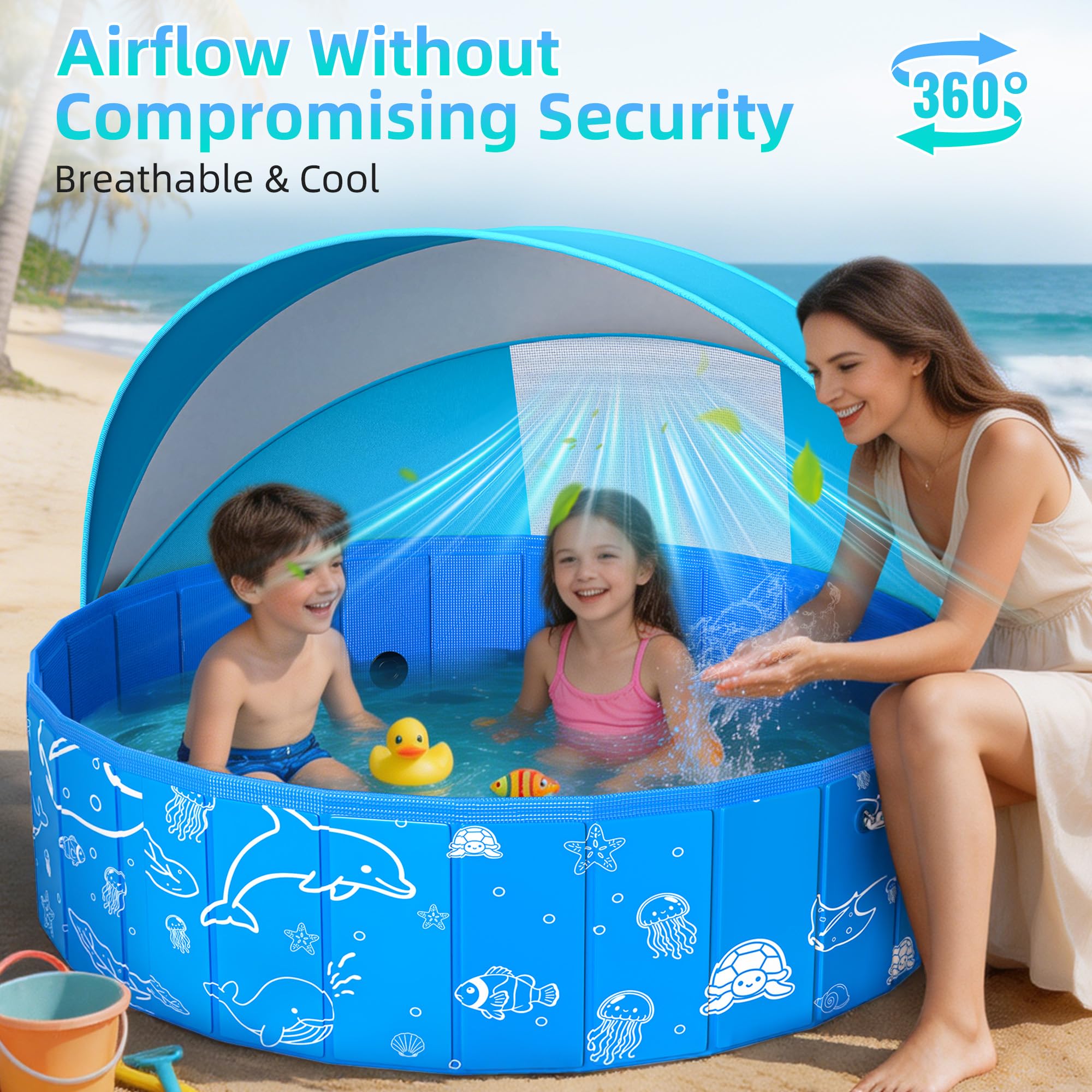 Kiddie Pool mit Baldachin, 121,9 cm faltbarer Kinder-Babypool für