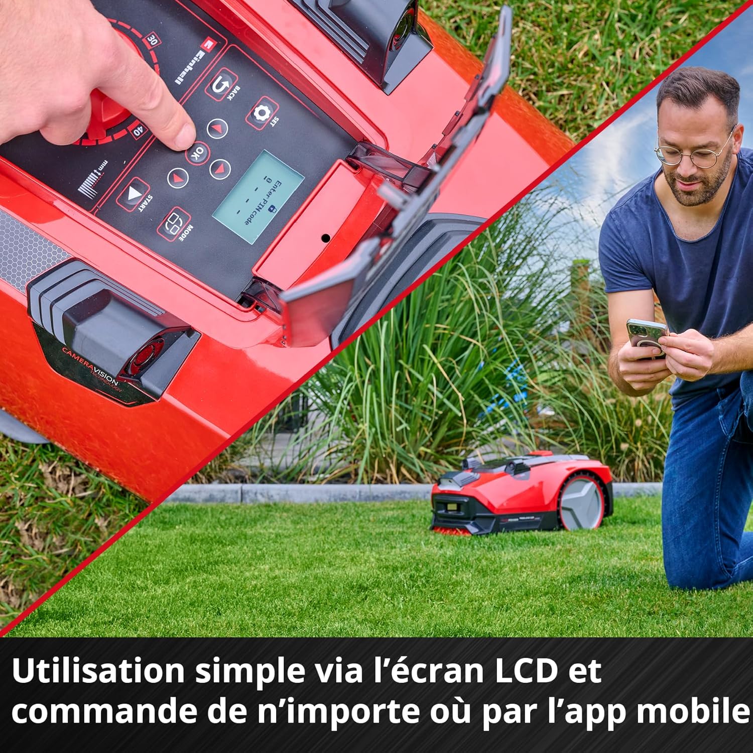 Einhell robotic lawnmower control panel and mobile app