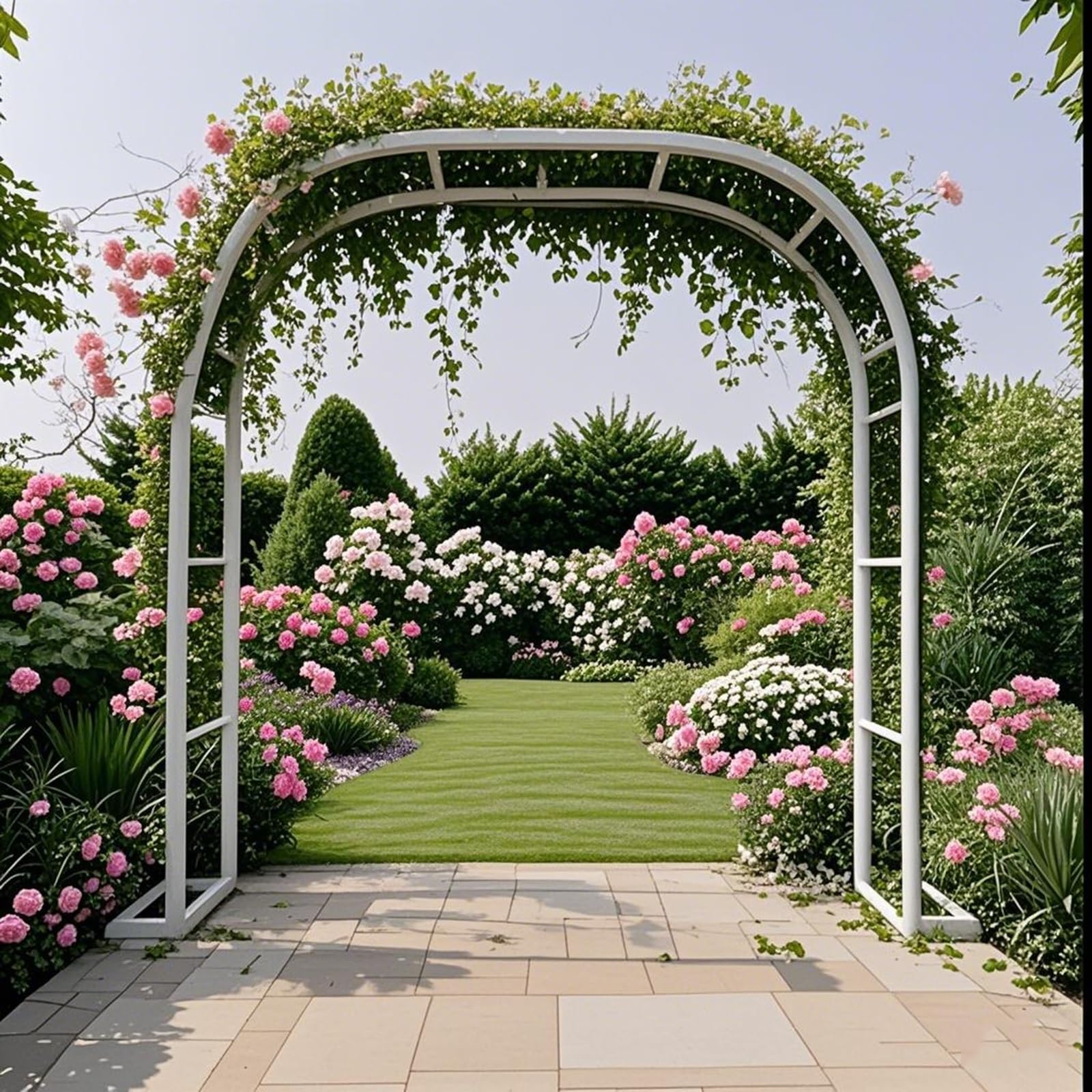 Arche de jardin en métal blanc antirouille structure stable pour plantes grimpantes
