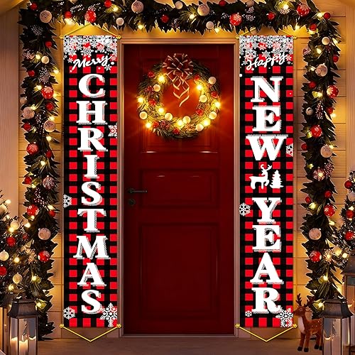 Miniatura 9 de Ideales Decoraciones de Puerta y Porche de Navidad, Grandes 71x12 pulgadas, Premium Bandera de Feliz Navidad, SIN-DIY, Diseño Clásico, Tela de Alta