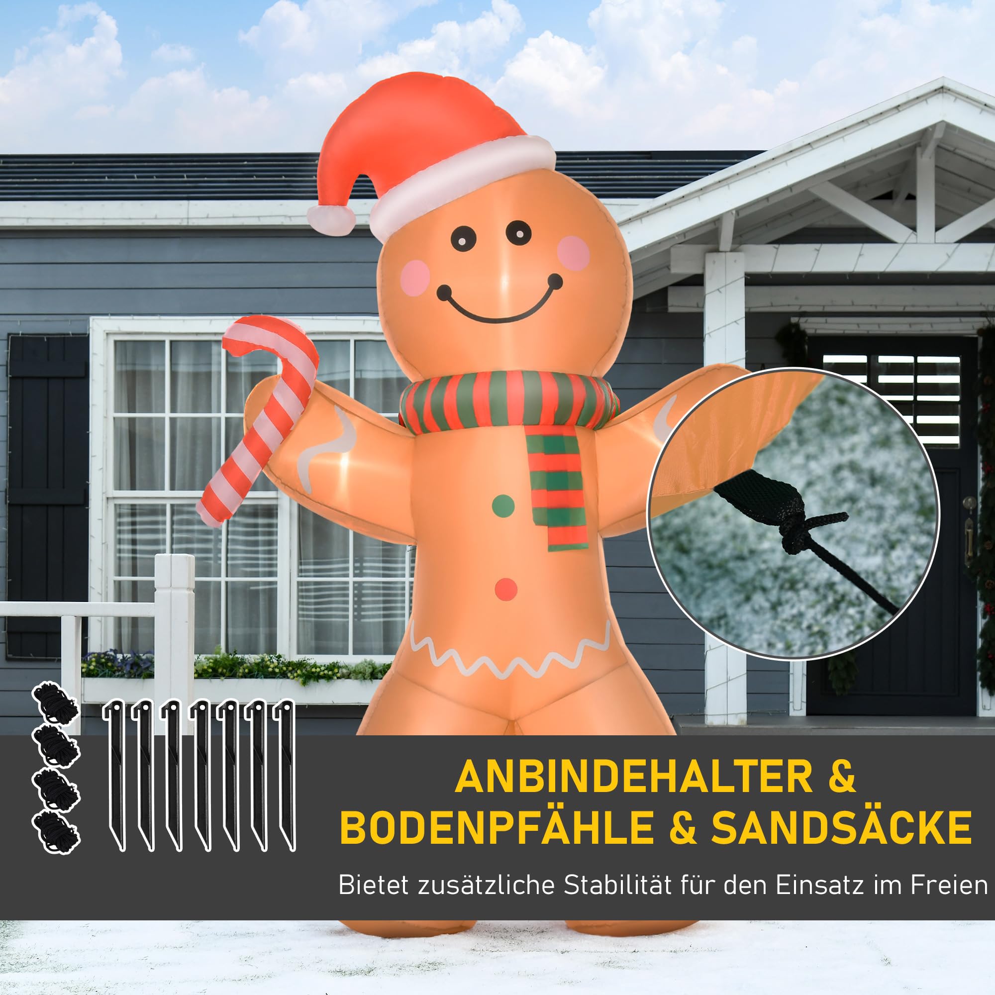 Opblaasbare Kerstfiguur Opblaasbare Peperkoekman met LED licht