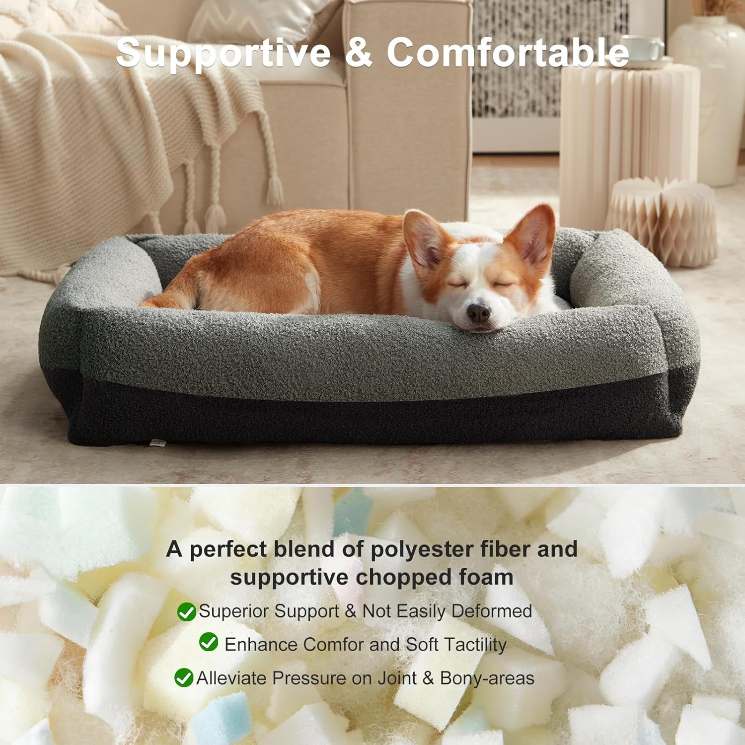 FURTIME Washable Dog Bed Extra Large Sized Dogs, Washable Comfy Fluffy XL Dog Bed, Removable Zipper Cover Machine Wash, Durable Sleeping Pet Cuddler Bed with Anti-Slip Bottom, 42x30x8 in, Dark Grey