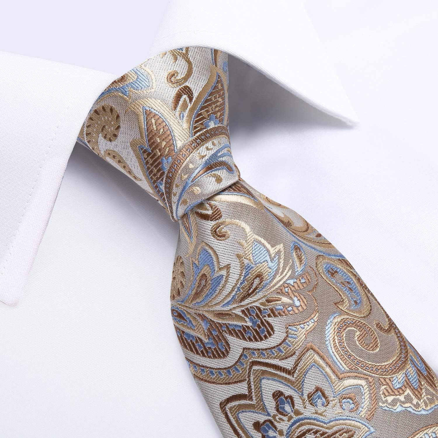 DiBanGu Mens Tie Set Silk Solid Paisley Necktie and Pocket Square Cufflinks Classic Formal Ties for Men Wedding Party - Image 5