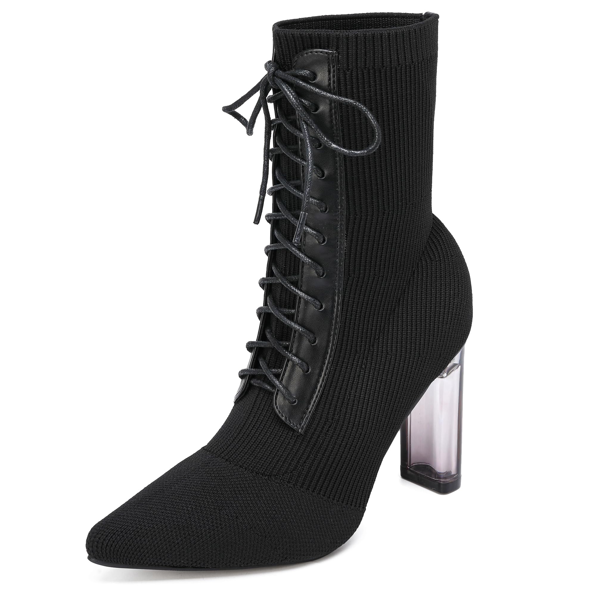 NEWBELLA Womens Knit Lace-Up Ankle Boots - Elastic Stretch Fit Lightweight Walking Booties Comfortable Casual Boots for All-Day