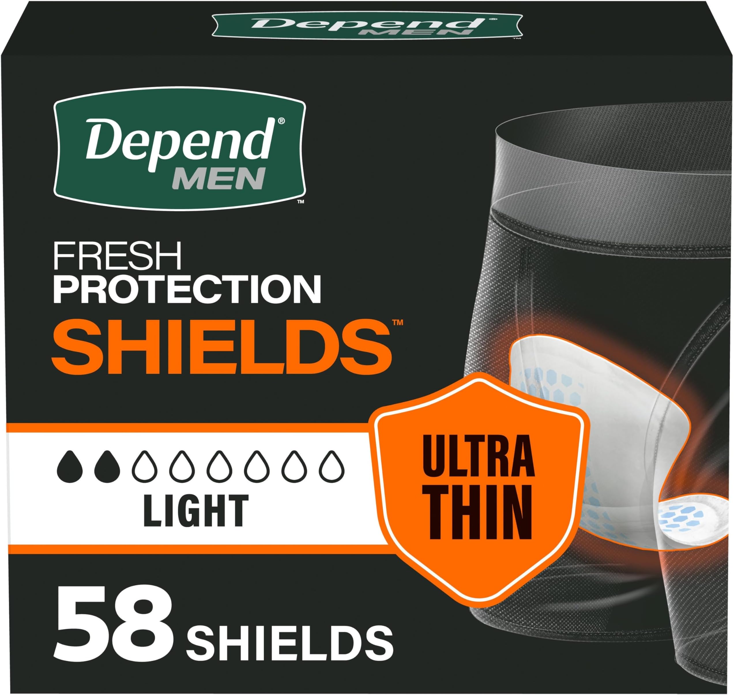 Shields Incontinence Pads for Men, Light Absorbency, 58 Count, Packaging May Vary