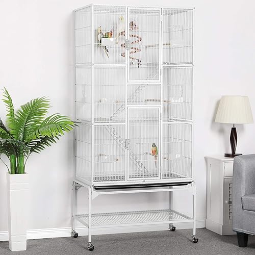 Miniatura 3 de Yaheetech Jaula de metal para loros extra grande de 69 pulgadas con soporte desmontable para loros de tamaño mediano, cacatúas, periquitos, Blanco