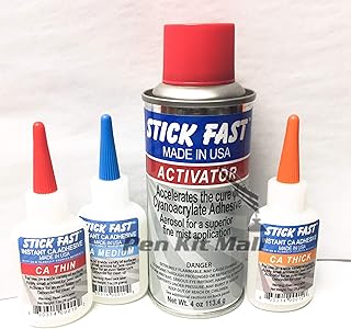 Stick Fast 4 Pc Starter Kit Activator 4 oz Activator 1oz Thin 1oz med 1oz Thick CA