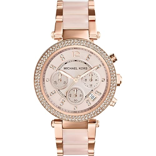 Michael Kors Parker Women's Watch, Stainless Steel and Pavé Crystal Watch for Women with Steel, Leather, or Silicone Band