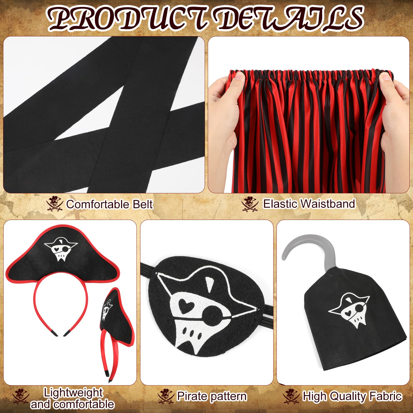 Hifot Girls Pirate Costume Kids,Pirate Fancy Dress Pirate Skirt with Pirate Costume Accessories Captain Pirate Role Play Buccaneer Princess Dress for Girls Halloween Cosplay - Image 4