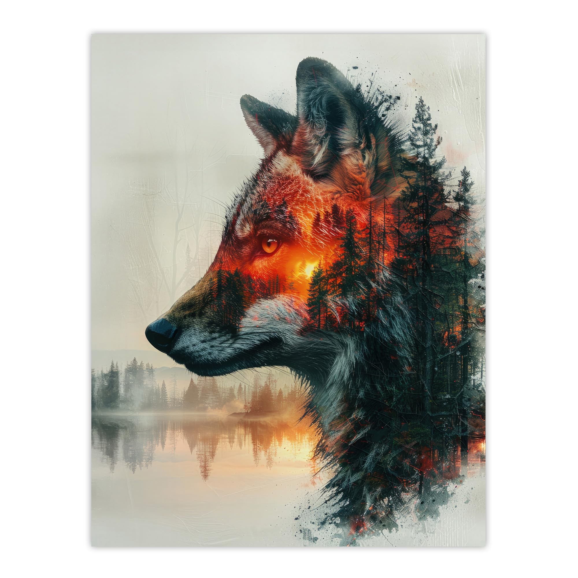 Artery8 Wolf Forest Sunset Nature Animal Lover Design For Living Room Large Wall Art Poster Print Thick Paper 18X24 Inch