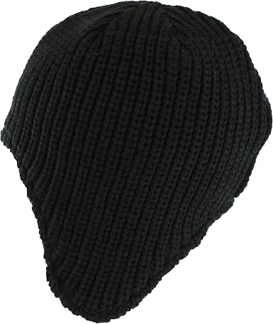 Black Winter Knit Sherpa Beanie Hat w 