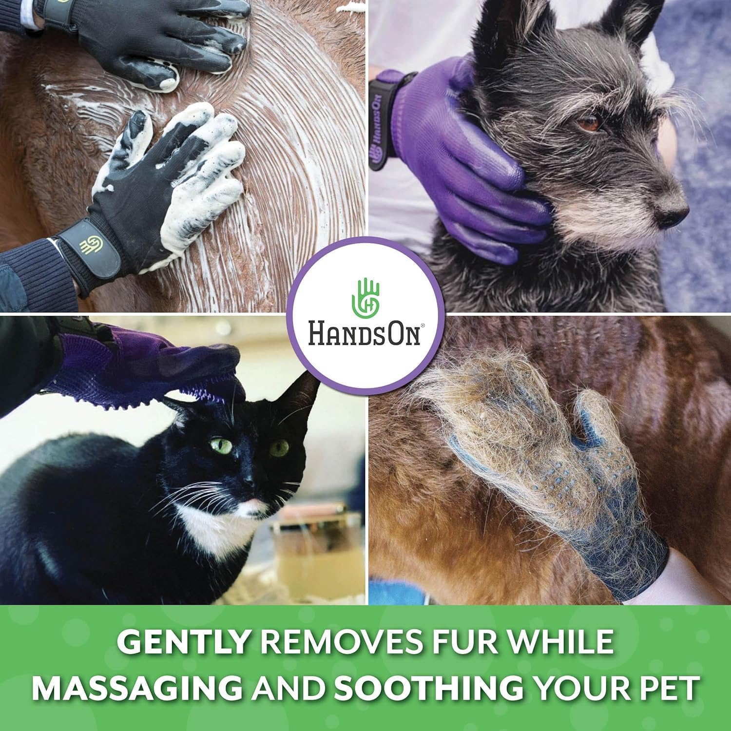H HANDSON Guanti da toeletta per Animali Domestici - Guanti da spargimento, Bagno e rimozione dei peli - Spazzola Delicata per Gatti, Cani e Cavalli (Neri, Medi)