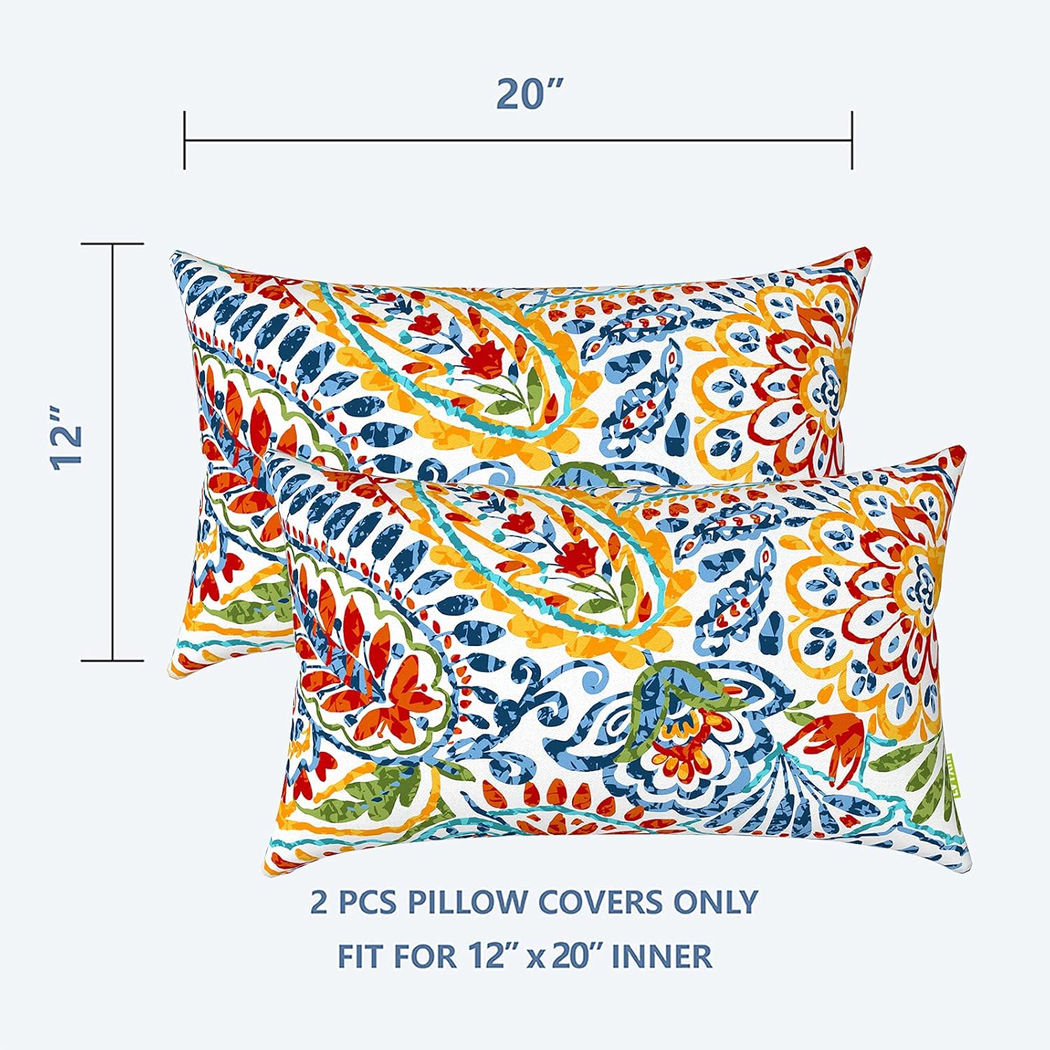 lvtxiii outdoor lumbar pillow covers, patio decorative lumbar pillow cases only, fluffy fade-resistant lumbar cushion cases for home balcony and garden, 12x20 inch, pack of 2, paisley multi 20\" x 12\" (pack of 2) paisley multi
