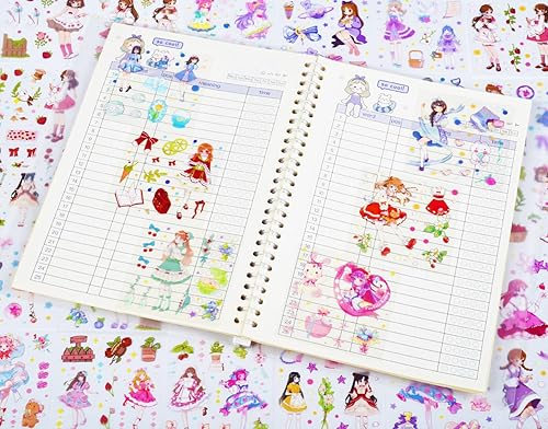 Miniatura 6 de Kawaii - Calcomanías de dibujos animados para diario, 600 unidades, 100 hojas de vinilo en caja, lindas calcomanías transparentes para diario,