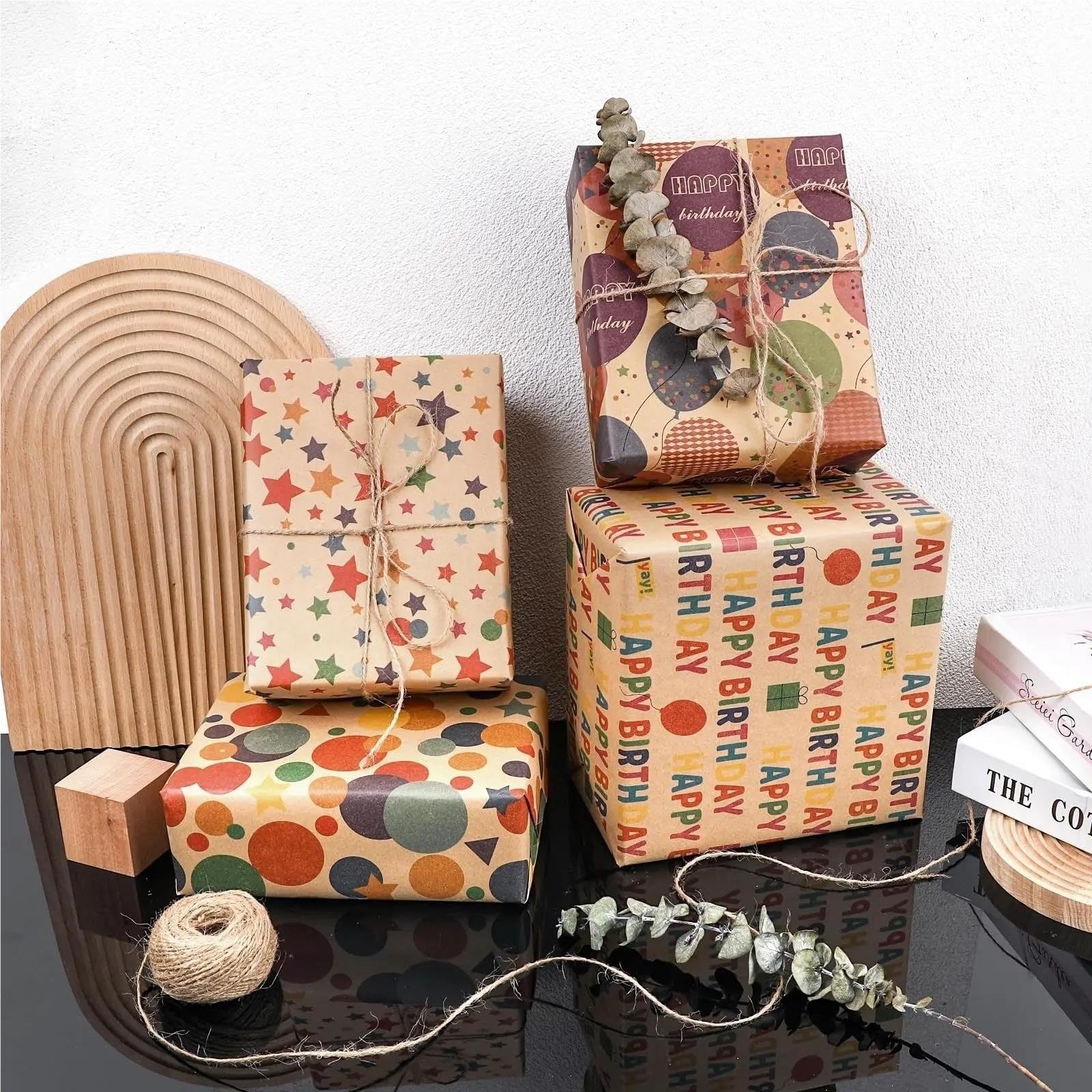 Geburtstags-Geschenkpapierrolle aus Kraftpapier, 43 cm x 10 m
