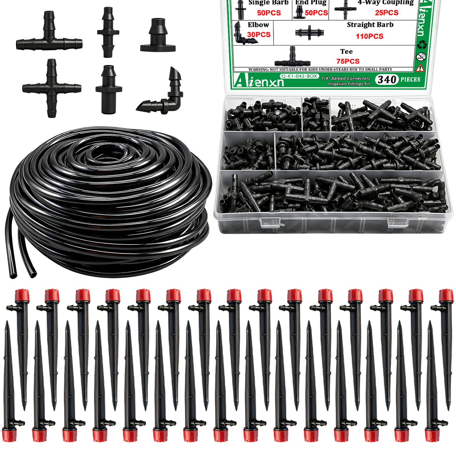 Kit sistema di irrigazione a goccia da 30 m, sistema di irrigazione automatico per serra, cortile, prato con tubo di distribuzione da 1/4", emettitori di goccia regolabili, connettori spinato