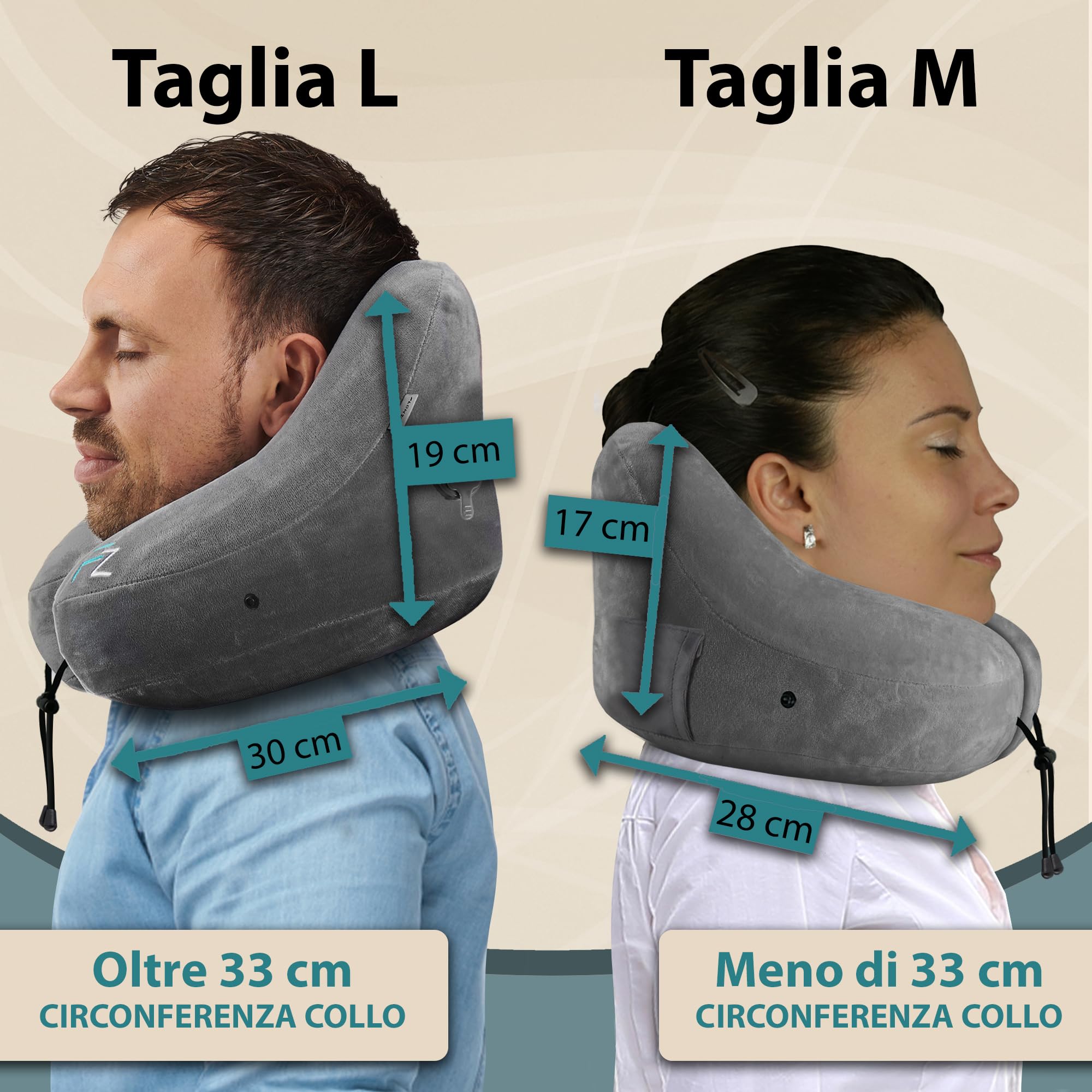 FLOWZOOM Cuscini da viaggio gonfiabili AIR Duo Premium (Taglia L e M)
