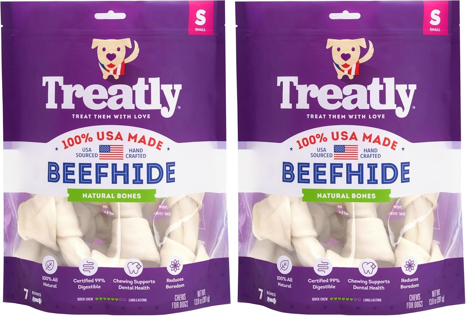 USA Beefhide Bones 5-6" Dog Chew Treats - Natural Flavor, 7 Count/2 Pack