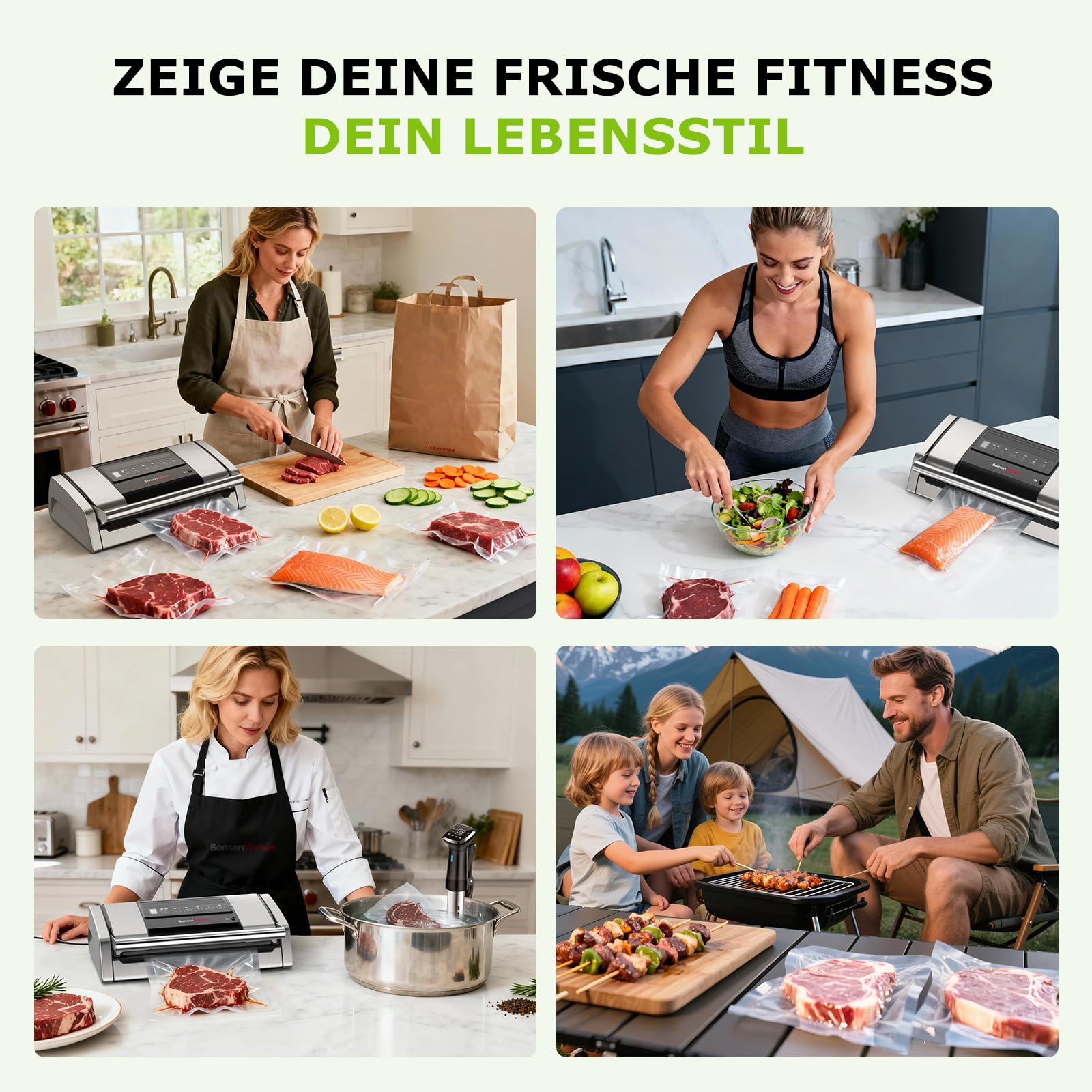 Bonsenkitchen maszynka próżniowa do żywności 15 L/min, z zacięciem na woreczek i wbudowanym nożem, do gotowania sous vide i przygotowywania potraw, szybkie zamknięcie o wysokiej wydajności-VS5100