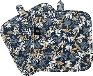 Pot Holders for Kitchen Heat Resistant Hot Pads for Countertops Oven Pot Holders Cotton Potholders for Kitchen Cooking Baking (Blue Leaves)