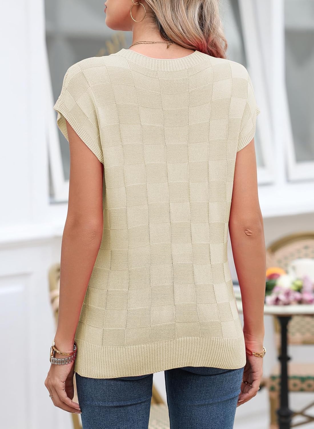 SHEWIN Womens Spring Tops for Women Casual Crewneck Short Sleeve Shirts Cap Sleeve Knit Sweater Vest Summer Tops - Image 3