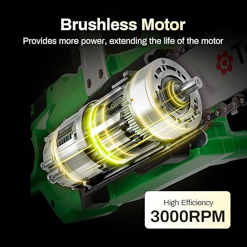 Miniatura 2 de Motosierra inalámbrica de 12 pulgadas, motosierra eléctrica a batería de 20 V con motor sin escobillas, batería de 4 Ah y cargador, engrasador