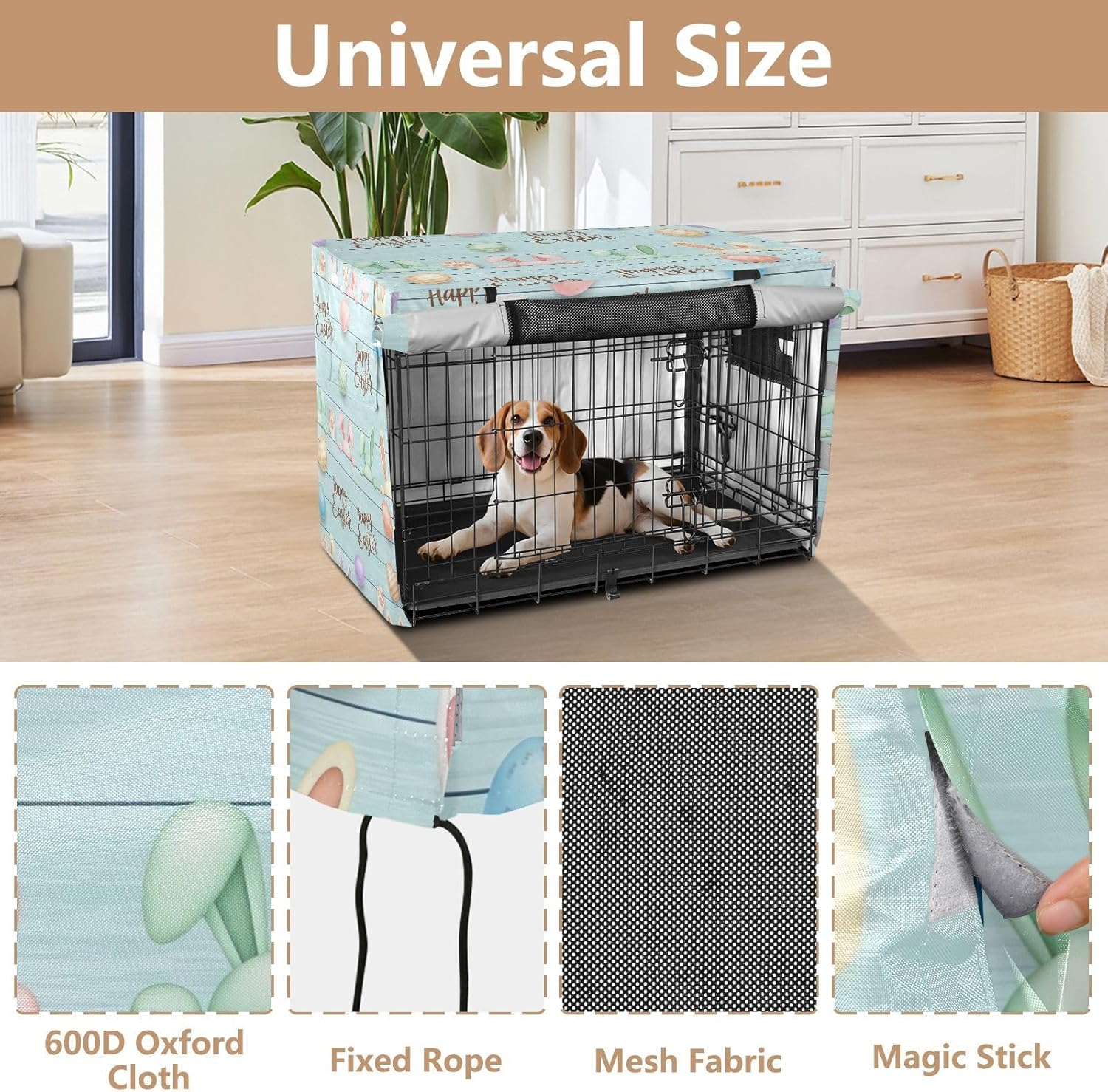 Pastel Easter Bunny Pet Crate Cover with Roll-up Sides, Water-Resistant Dog Kennel Cover Indoor, X-Large