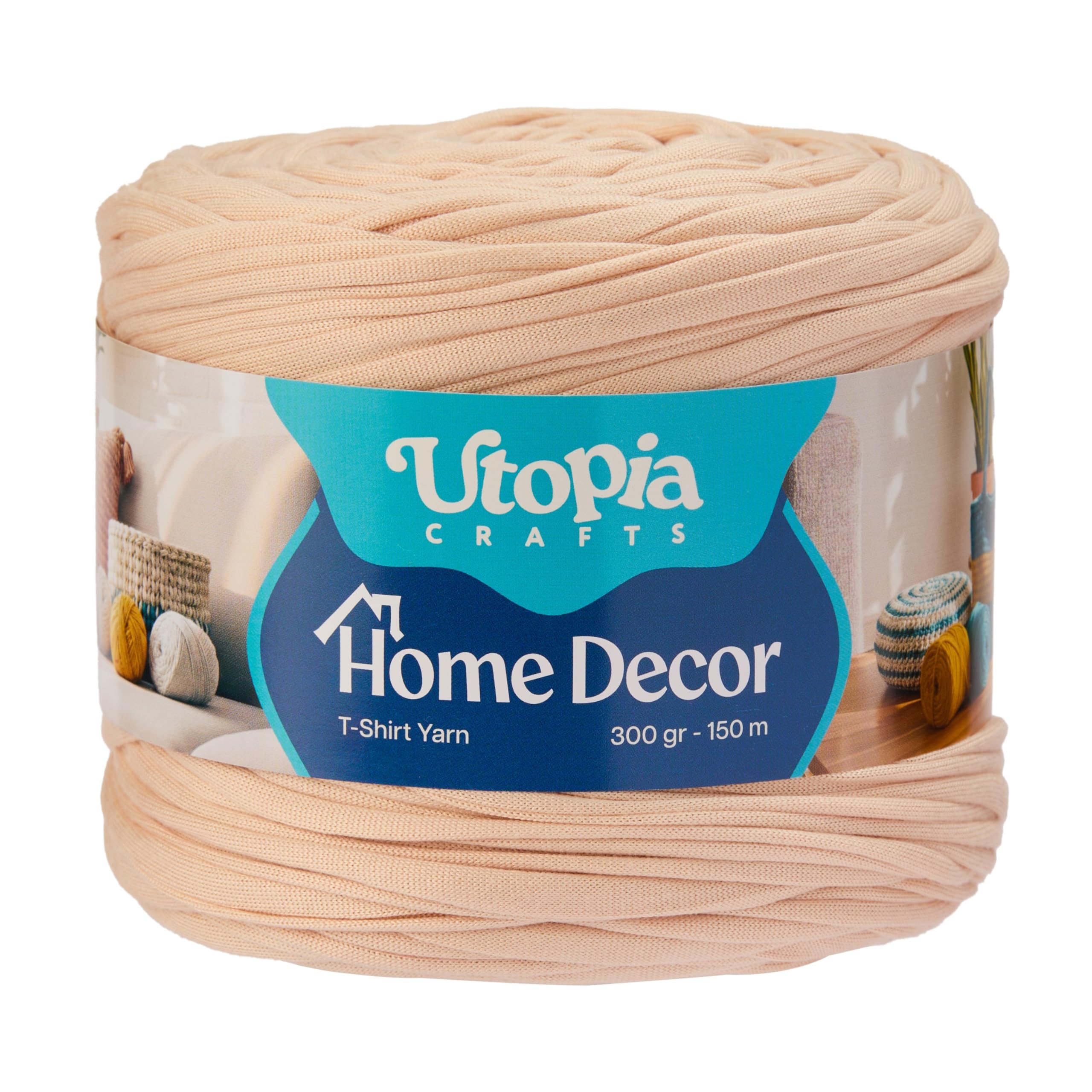 Utopia Crafts T-Shirt Yarn for Crocheting Bags & Baskets - Chunky Yarn for Crochet, Tshirt Tube Ribbon, 300g 150m, 5-7mm Jersey Cord (Beige Cream)