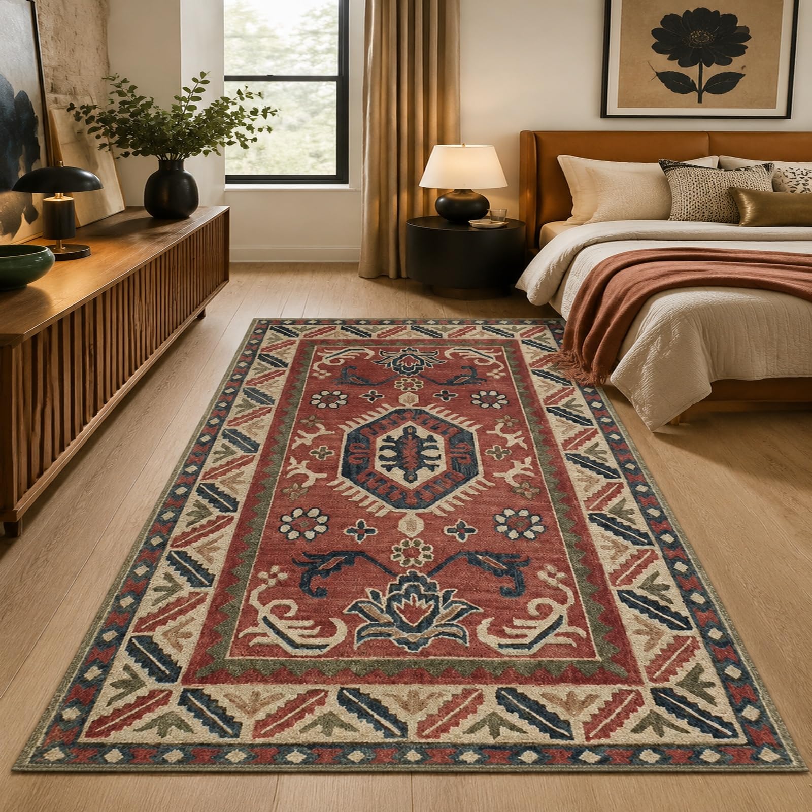 Tappeti di zona, 80 x 160 cm, Rosso orientale blu beige grigio, Tappeto Lavabile, Rugs Decorativa per Tavolino Salotto, Armadio Camera da Letto,