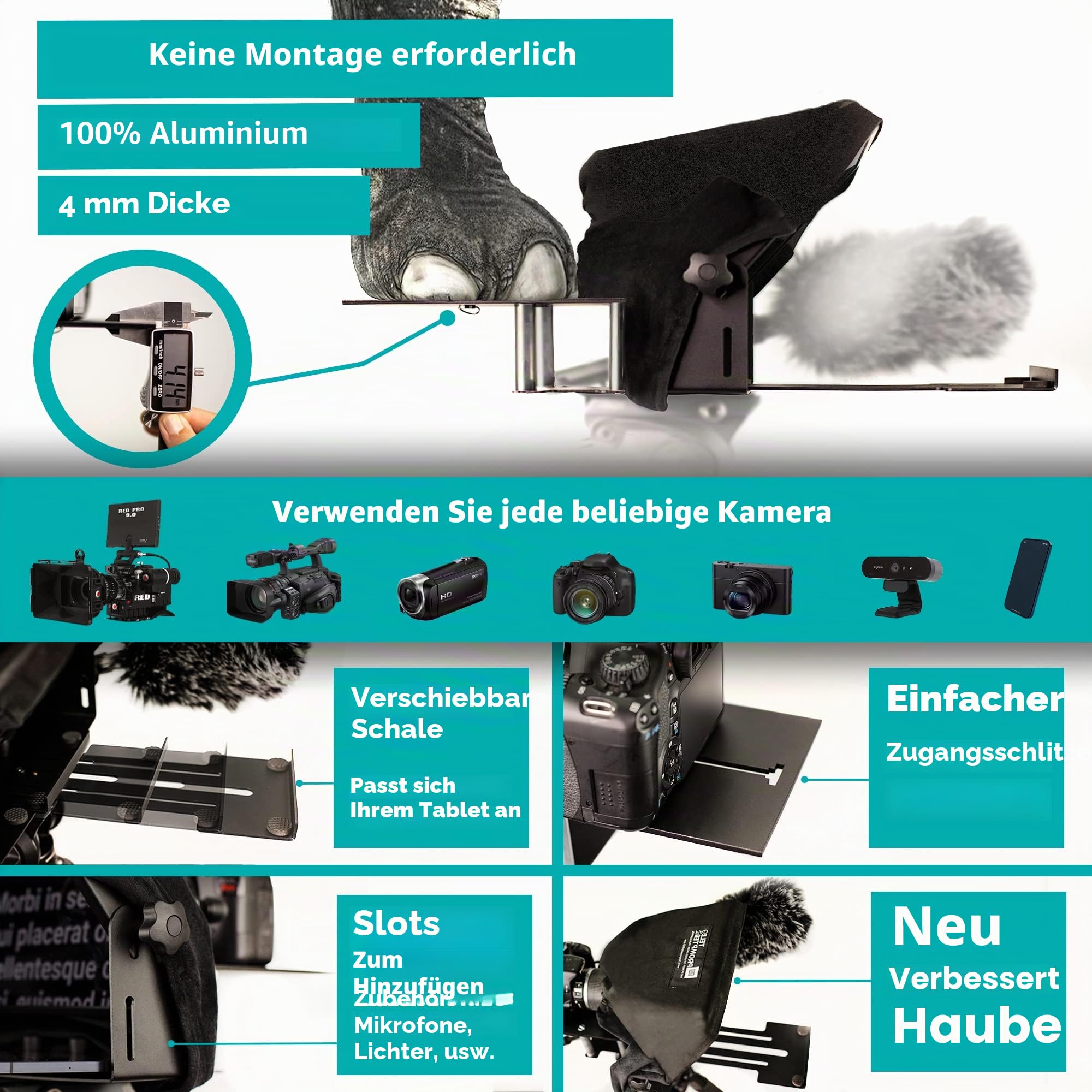 iLight PRO 12" Autocue Teleprompter iPad Tablet - Kit Teleprompter für Video mit Fernbedienung, APP & Tragetasche, Beam Splitter Prompter DSLR, iPhone, APP für Apple Android Mac Win