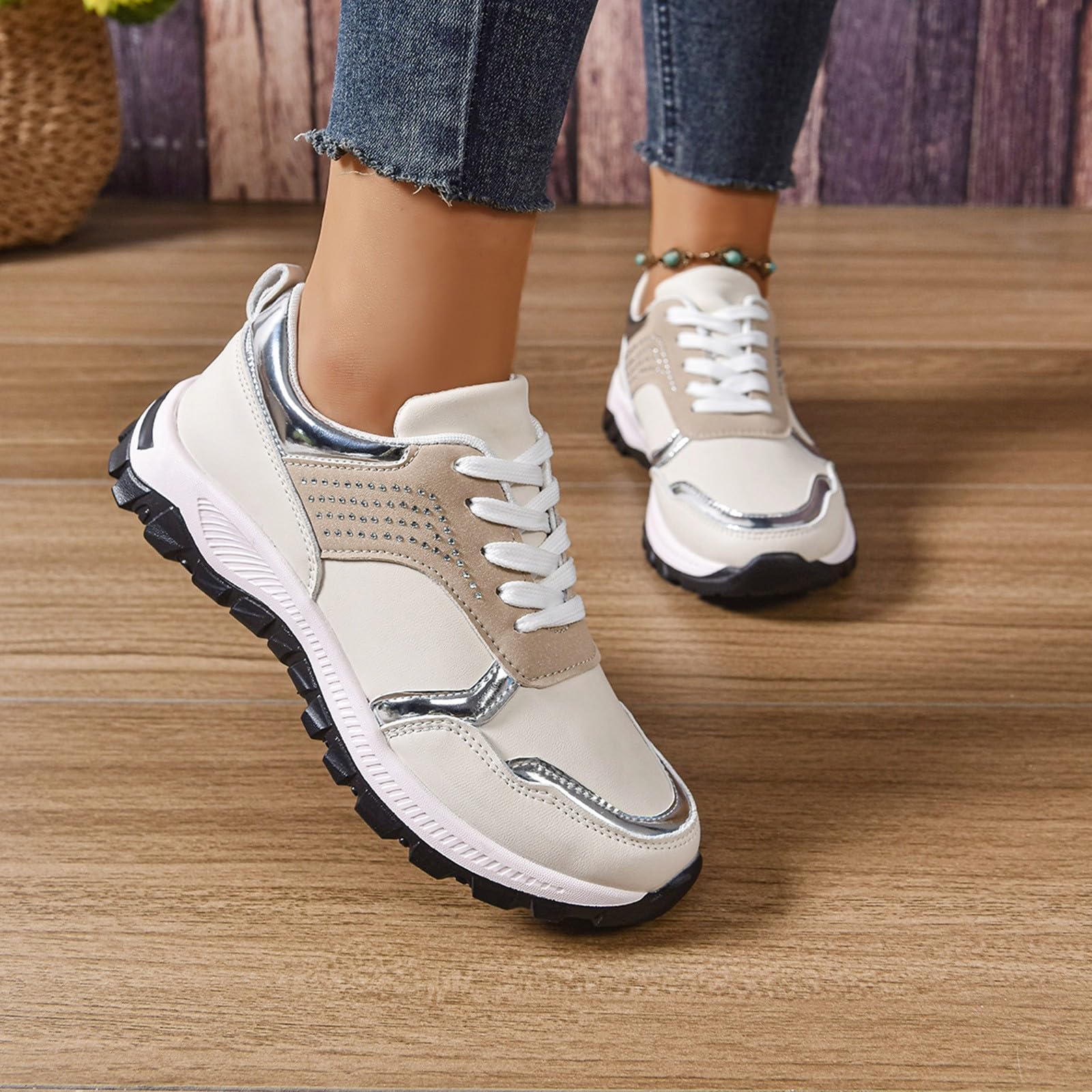 Scarpe da corsa da donna extra larghe, scarpe sportive con plateau e lacci | Scarpe da ginnastica retrò con suola antiscivolo, leggere, traspiranti, sportive e per il tempo libero