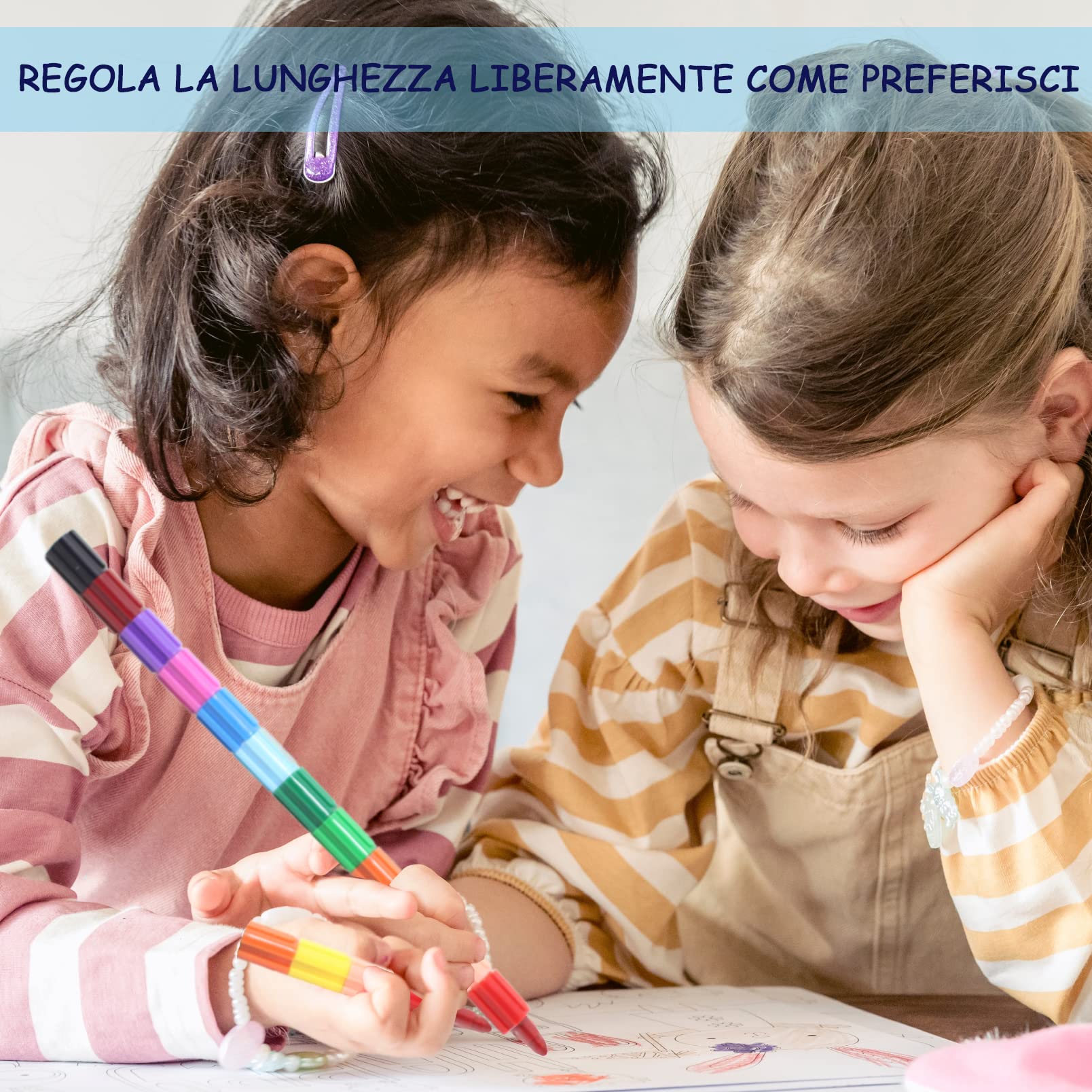 ICEPAPA, 10 PCS Pastelli per Bambini impilabili, Pastelli a cera 12 colori assemblabili e deformabili, ideali come cancelleria creativa o gadget compleanno bambini